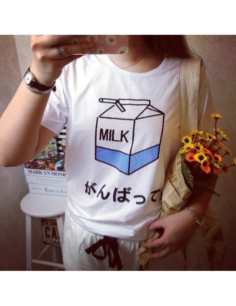 2017 Summer Fashion Kawaii Milk Box Printing Short Sleeve T-shirts for Women Casual Women Tops Cotton Girl T shirt Top - - ...
