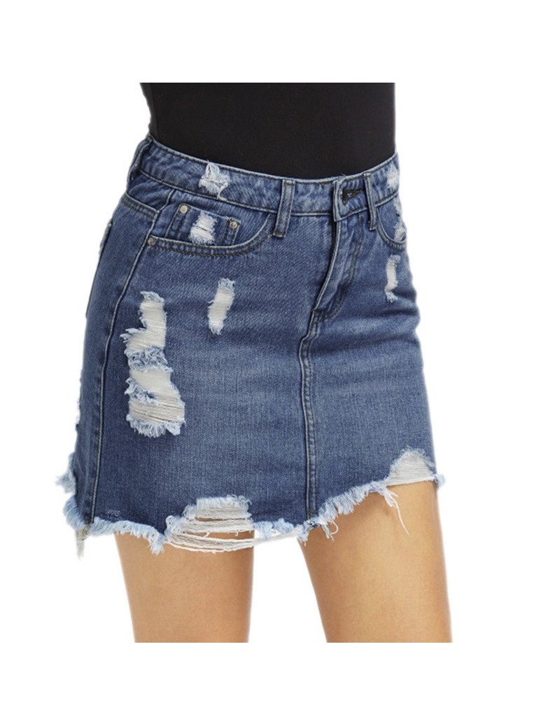 Women's Summer Hole Denim Basic Pocket Jeans Skirt 2019 Casual Slim Mid ...