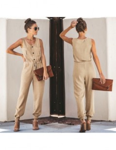 Jumpsuits Women Casual Jumpsuit Summer 2019 Female Sleeveless Pockets Buttons Rompers Womens Jumpsuits Ladies Formal Office R...