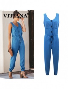 Jumpsuits Women Casual Jumpsuit Summer 2019 Female Sleeveless Pockets Buttons Rompers Womens Jumpsuits Ladies Formal Office R...