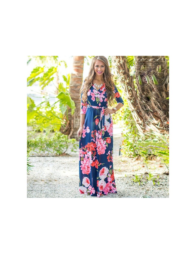 Dresses Women Maxi Long Dresses Summer Floral Print Beach Dress Elegant Bandage Bodycon Party Dress Vestidos largos mujer Plu...