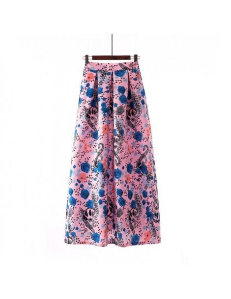 Skirts Floral Summer Skirts Womens 2019 Fashion Vintage Jupe Longue Femme High Waist Casual Long Maxi Elastic Skirt with Pock...