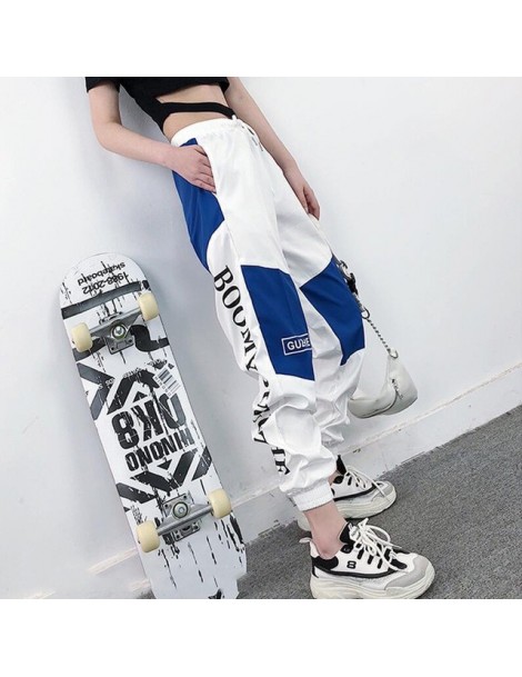 Pants & Capris High Waist Letter Spliced Cargo Pants Women Loose Harajuku BF Ankle-Length Overalls Pants Plus Size Hip Hop Wo...