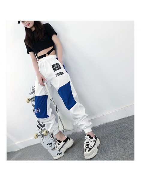 Pants & Capris High Waist Letter Spliced Cargo Pants Women Loose Harajuku BF Ankle-Length Overalls Pants Plus Size Hip Hop Wo...