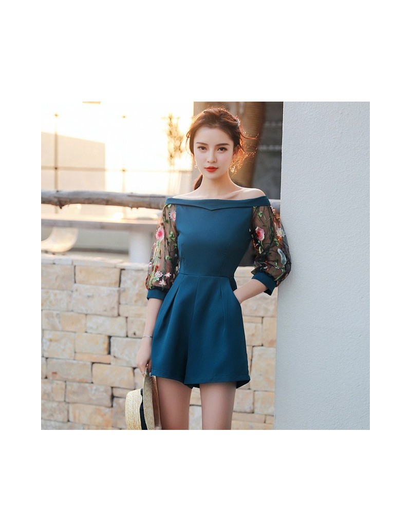 Rompers Women's Summer Off Shoulder Embroidery Lantern Mesh Sleeve Loose Jumpsuits 2018 New Elegant Wide Leg Jumpsuits Hots S...