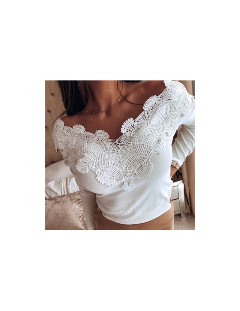 Women Blouses Shirts Women Tops Off Shoulder Blouse Floral Lace Ladies Shirts And Blouses Casual White Womens Long Sleeve Bl...