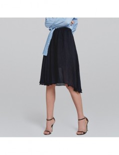 Skirts Degree Tightness Self-cultivation Fold High Waist Ice Silk Floss Half-body Skirt Girls Longuette Skirt - Navy Blue - 5...