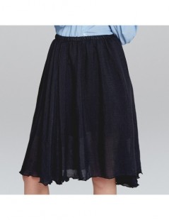 Skirts Degree Tightness Self-cultivation Fold High Waist Ice Silk Floss Half-body Skirt Girls Longuette Skirt - Navy Blue - 5...