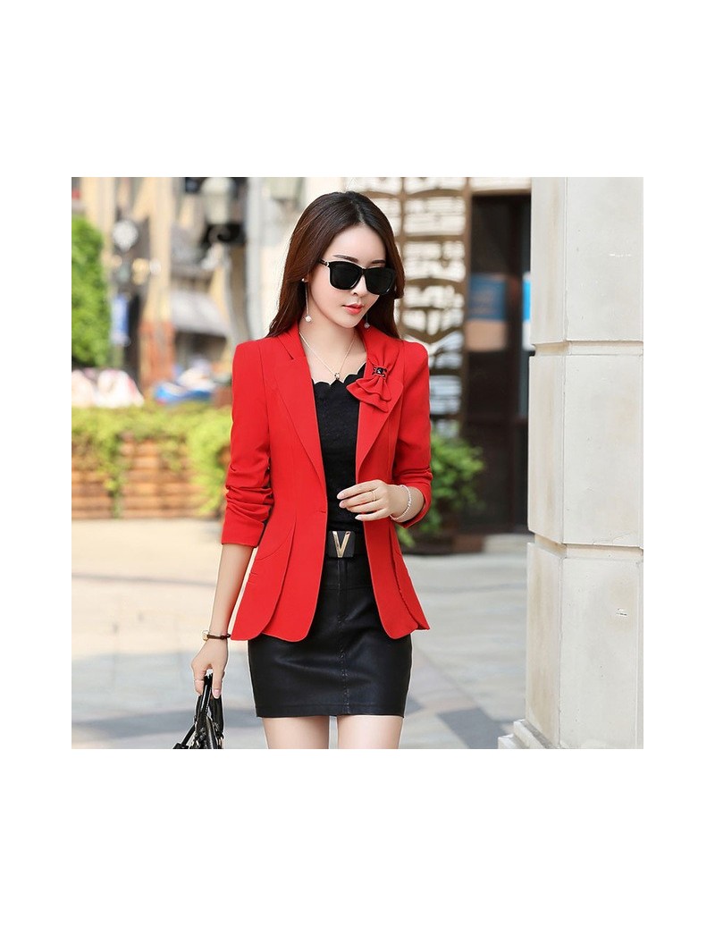 Korean Female Suit New Bow Casual Women Single Blazer Wild Slim Single Small Jacket Long-sleeved Pink Red Office OL style Bl...