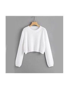 Pullovers White Loose Fit Crop Jumper Sweater Women Round Neck Long Sleeve Plain Girls Pullovers Sweater Autumn Casual Sweate...