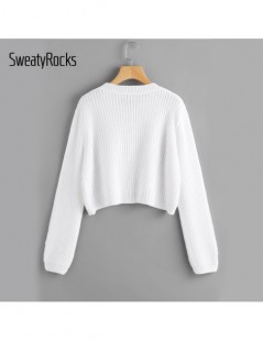 Pullovers White Loose Fit Crop Jumper Sweater Women Round Neck Long Sleeve Plain Girls Pullovers Sweater Autumn Casual Sweate...