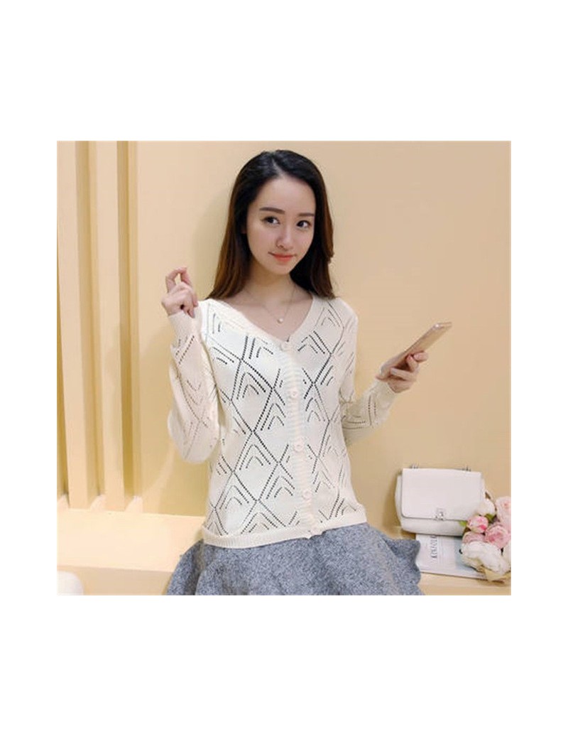 Cardigans Korean Style 2019 new women's Korean long sleeved knit cardigan collar hollow V simple air conditioning shirt femal...