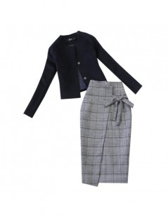 Skirt Suits Women's 2018 autumn winter new blue short jacket high waist pencil skirt woolen skirt suit office clothes blazer ...