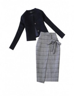 Skirt Suits Women's 2018 autumn winter new blue short jacket high waist pencil skirt woolen skirt suit office clothes blazer ...