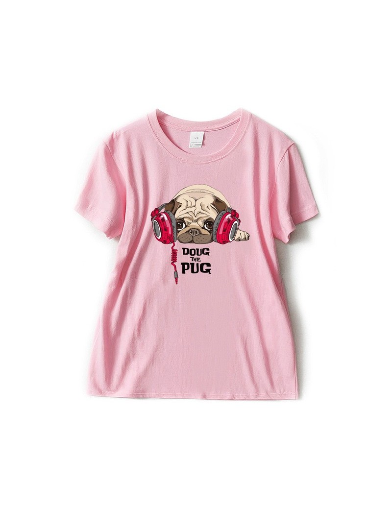 Doug The Pug T shirt Cute Dog Women Cotton T-shirt High Quality Short Sleeve O-neck Summer Tops Tee - Pink - 453956475632-4