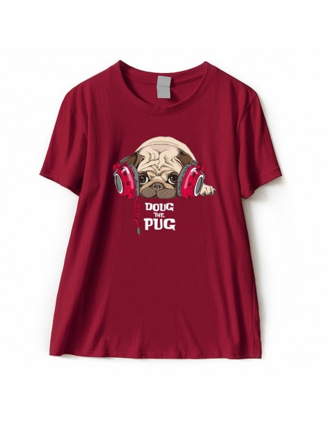 T-Shirts Doug The Pug T shirt Cute Dog Women Cotton T-shirt High Quality Short Sleeve O-neck Summer Tops Tee - Pink - 4539564...