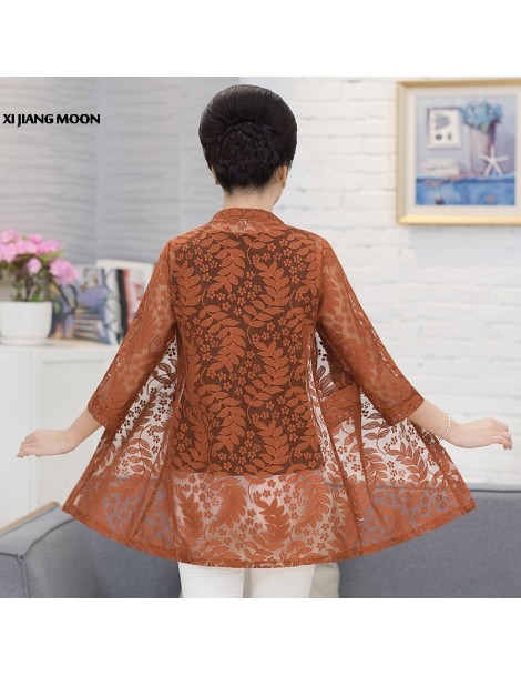 Cardigans 2019 Spring Summer New Middle-Aged Women Lace Sun Protection Cardigan Women Print Fashion Large Size Shawl R199 - B...