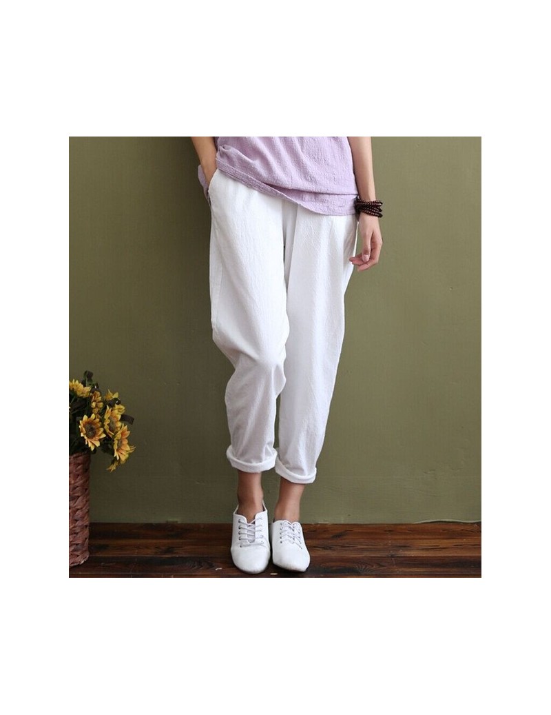 Pants & Capris 2019 Original Design Women Pants Summer White Cotton Casual Pant Elastic Waist Loose Trousers Female - White -...