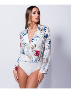 Bodysuits Women Fashion Jumpsuit Floral Print Shirt Tops Turn-Down Collar Long Sleeve Sexy Bodysuit Brief Casual Romper Stree...