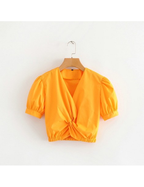 Blouses & Shirts women stylish crop cotton blouse 2019 summer V neck stretch waist short sleeve shirts female chic tops 5W18 ...