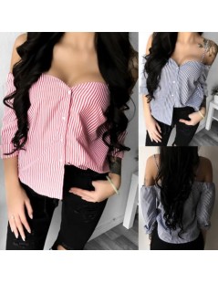 T-Shirts Women Ladies Casual Long Sleeve Off Shoulder T-Shirt Summer Loose Camis Tops New Fashion Striped Slash Neck Tops - R...