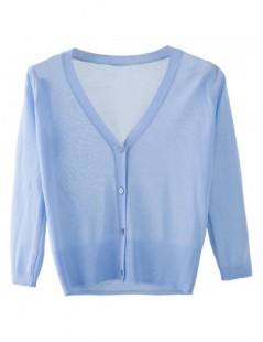 Cardigans Short Knitted Cardigan Coat Summer Women's Three Quarter V Neck Ice Silk Thin Coats Buttons Women Tops - light gray...