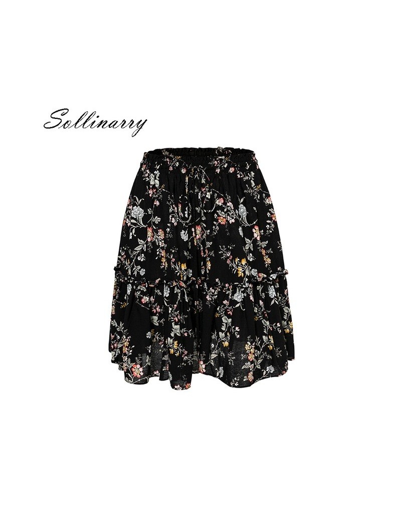 Skirts Floral Printed Chiffon Casual Skirts Women High Waist New Fashion Ruffle Girl Skirts 2019 Beach Black Feminine Skirts ...