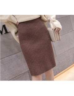 Skirts 2019 Autumn Winter Elastic Waist Pencil Skirt Slim Fit Office Lady Woolen Skirts High Waist Female Skirts Midi Skirt F...