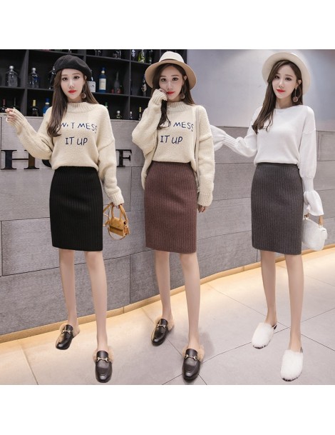 Skirts 2019 Autumn Winter Elastic Waist Pencil Skirt Slim Fit Office Lady Woolen Skirts High Waist Female Skirts Midi Skirt F...