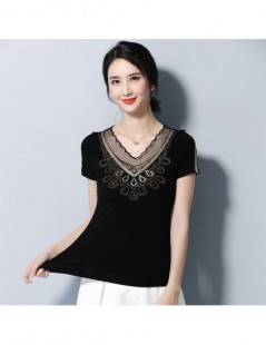 T-Shirts Women T-Shirt Casual short sleeve summer tops Elegant Slim Embroidered Hollow out Back t shirt 4XL Plus size shirt w...
