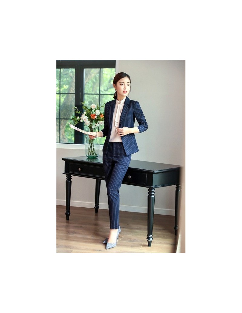Pant Suits New Styles 2018 Women Business Suits Black Striped With Jackets And Blazers Ladies Office Pants Suits Female Pants...