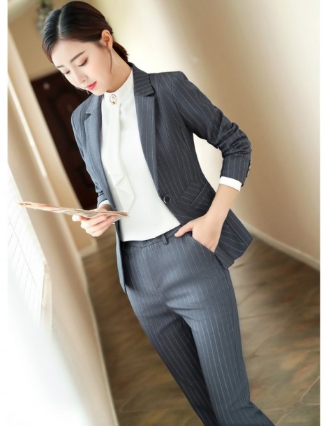 Pant Suits New Styles 2018 Women Business Suits Black Striped With Jackets And Blazers Ladies Office Pants Suits Female Pants...
