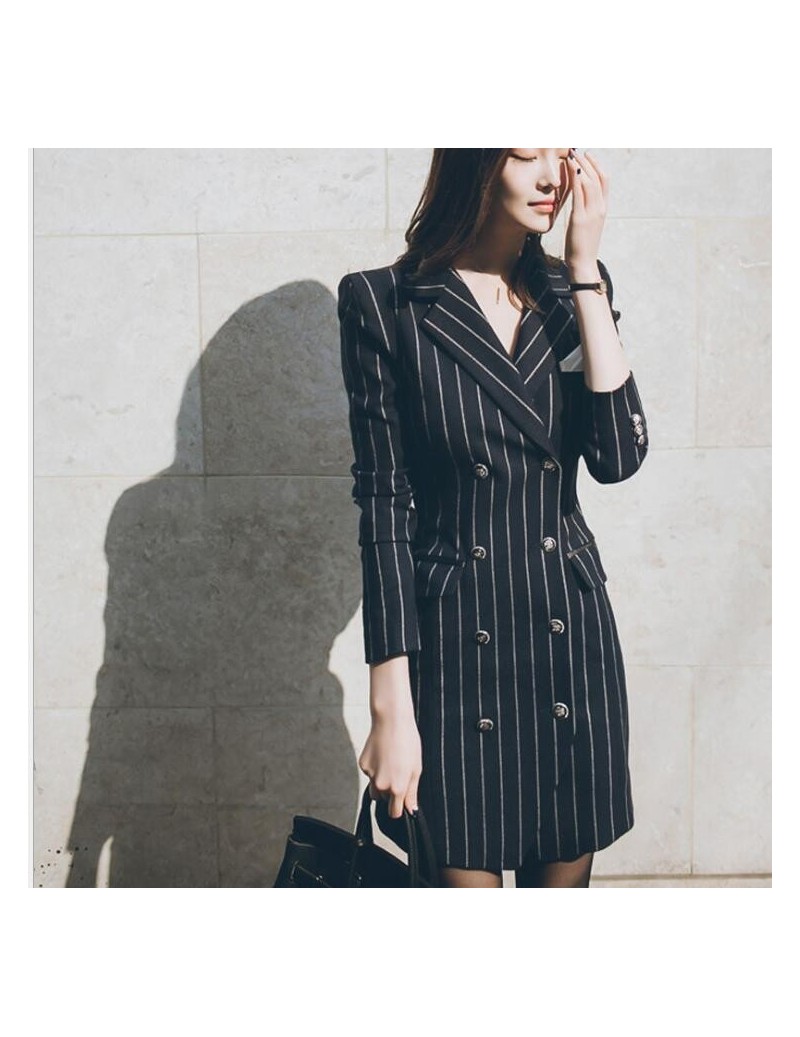 Office lady slim striped blazer women dress medium-long elegant work suits long sleeve female blazer feminino jacket coat - ...