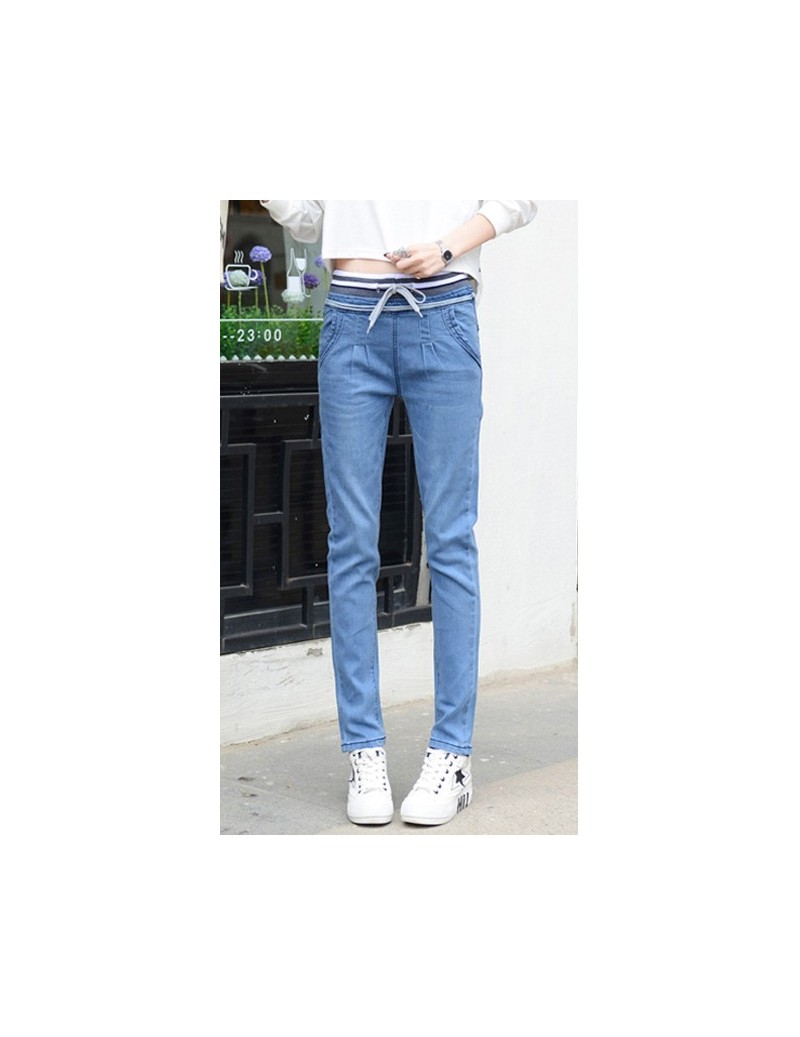 Jeans New Plus size high waist elastic waist women's straight jeans women's stretch pants feet trousers 2019 female pencil pa...