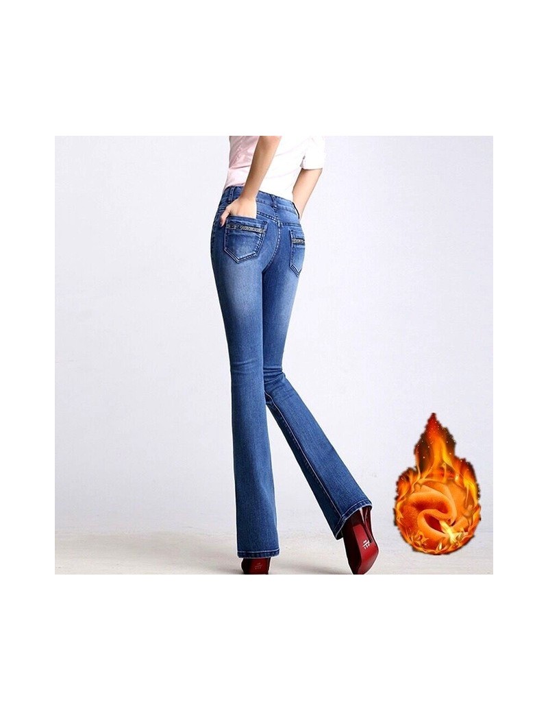 MIND FEET Bell Bottom Jeans For Women Stretch Slim Plus Size Velvet Skinny Elastic Blue Denim Pants Female Keep Warm Pants -...
