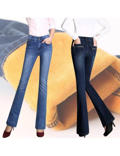 Jeans MIND FEET Bell Bottom Jeans For Women Stretch Slim Plus Size Velvet Skinny Elastic Blue Denim Pants Female Keep Warm Pa...