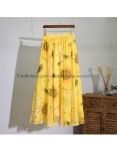 Skirts Women's Fashion Flower Prints Chiffon Long Skirt 2018 Summer Ladies Casual High Waist Pleated 3 Layers Floral Skirts S...