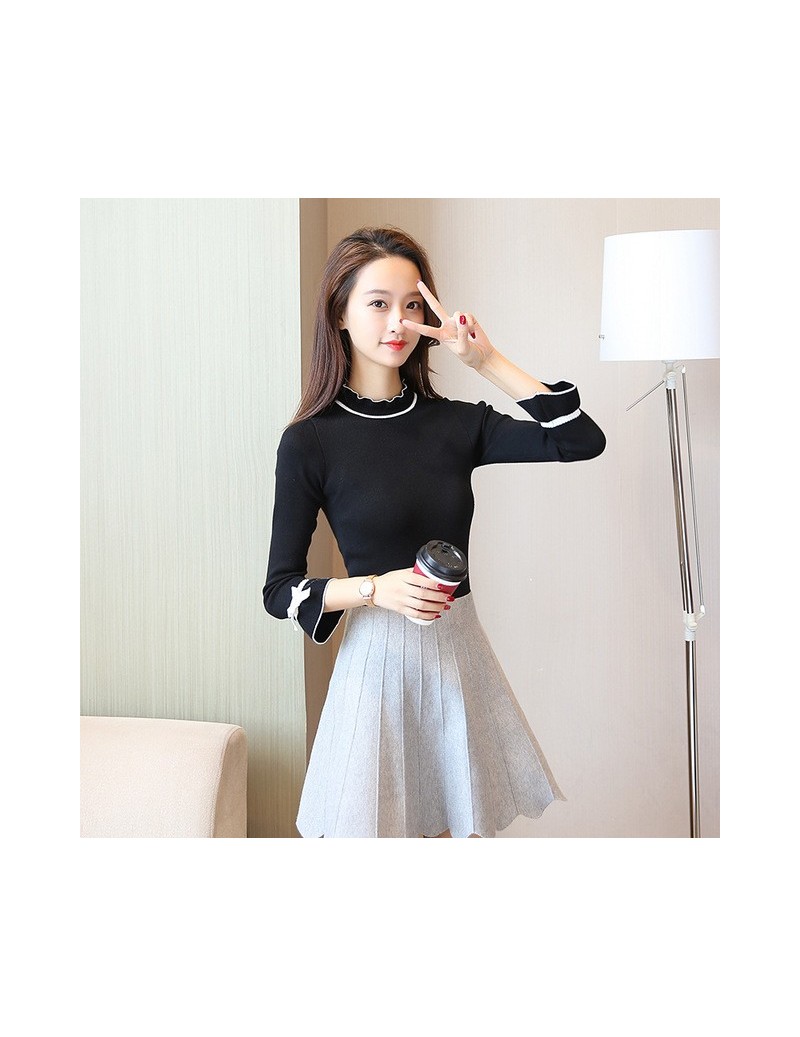 Pullovers Women's sweaters New Women's pullover High elastic falbala knitted lace collar all-match bottoming shirt - see char...