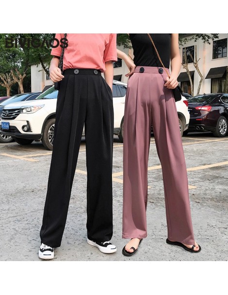 Pants & Capris Summer Fashion Double Button Pleated Wide Leg Pants Drape High Waist Drooping Loose Casual Pants Tide Trousers...