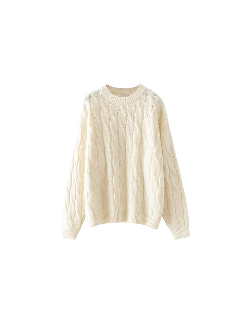 lazy wind twist pullover female 2019 winter new loose thick solid color round neck pullover sweater shirt women - white - 47...