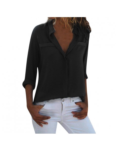 Blouses & Shirts Summer Women shirts solid Long Sleeve Blouse Loose Tops Ladies V Neck Office Work Shirt female Solid female ...