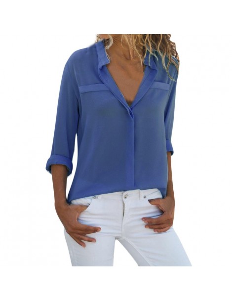 Blouses & Shirts Summer Women shirts solid Long Sleeve Blouse Loose Tops Ladies V Neck Office Work Shirt female Solid female ...