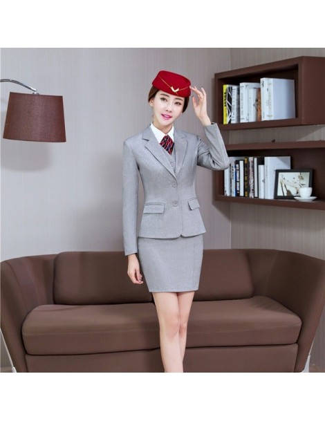 Skirt Suits Formal Grey Blazer Women Business Suits with Skirt and Jacket Sets Ladies Work Wear Office Uniform Styles - Gray ...