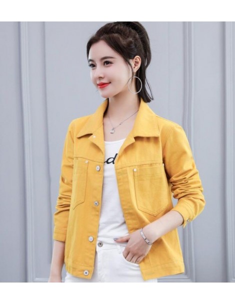 Jackets 2019 Denim Jacket Yellow Women Crop Spring Autumn Female Coat Black Red With Pocket All Match Woman's Basic Jacket - ...