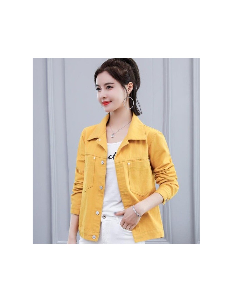 2019 Denim Jacket Yellow Women Crop Spring Autumn Female Coat Black Red With Pocket All Match Woman's Basic Jacket - Yellow ...