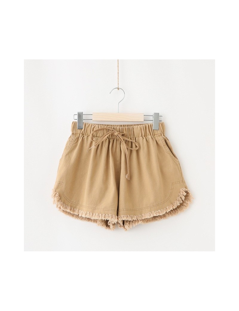 Shorts Basic Frayed Cotton Shorts Women Solid Wide Leg Shorts Summer Casual White Black - Khaki - 4K3985085764-4 $33.27