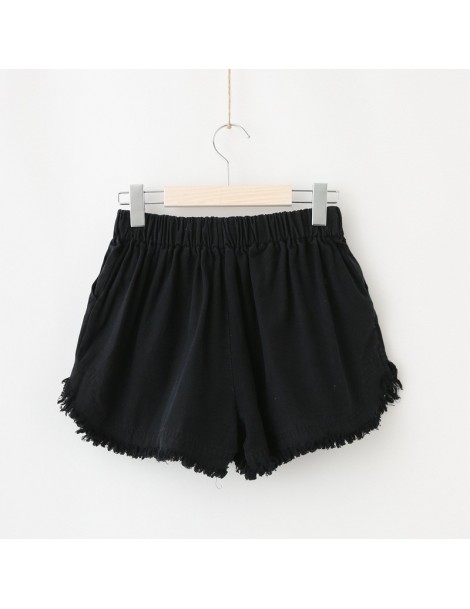Shorts Basic Frayed Cotton Shorts Women Solid Wide Leg Shorts Summer Casual White Black - Khaki - 4K3985085764-4 $16.64