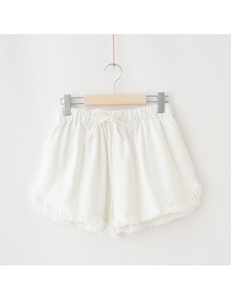 Shorts Basic Frayed Cotton Shorts Women Solid Wide Leg Shorts Summer Casual White Black - Khaki - 4K3985085764-4 $16.64