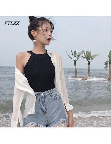 Tank Tops Sexy Tank Beach Top Women Slim Neck Off-shoulder Camisole Knitted Tops Tees Summer Female Tanks Sleeveless - 1 - 4P...