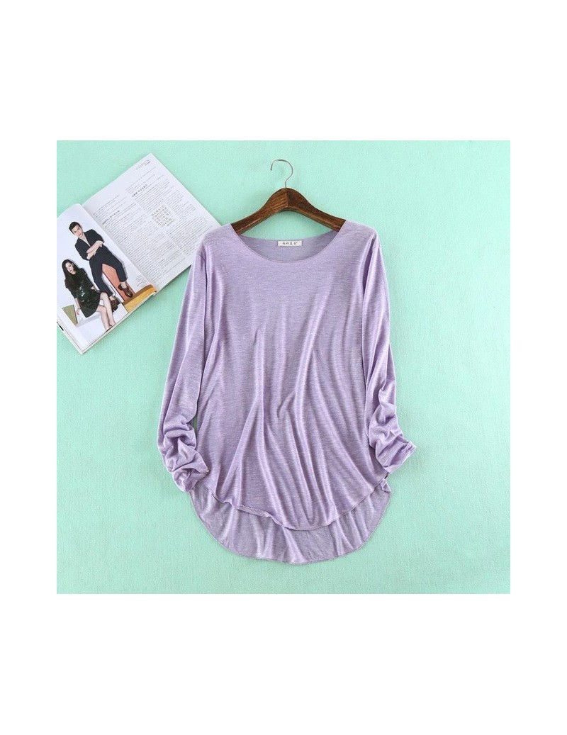 T-Shirts 100% Bamboo Fiber cotton Comfortable soft summer Long Sleeve t-shirt women tshirt tops O Neck Casual Loose Asymmetri...